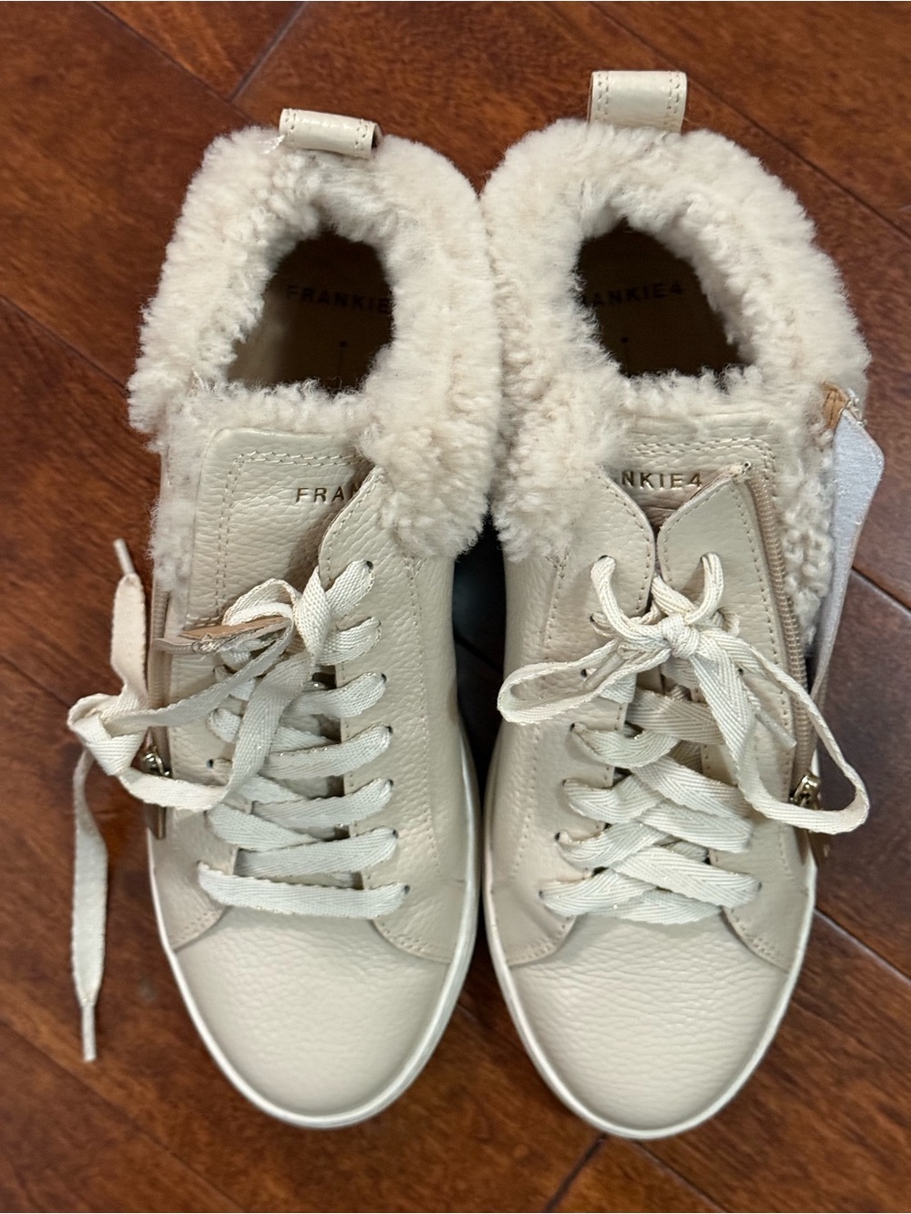 Women’s Cream Faux-Shearling High-Top Lace-Up Sneakers - Picture 9 of 9